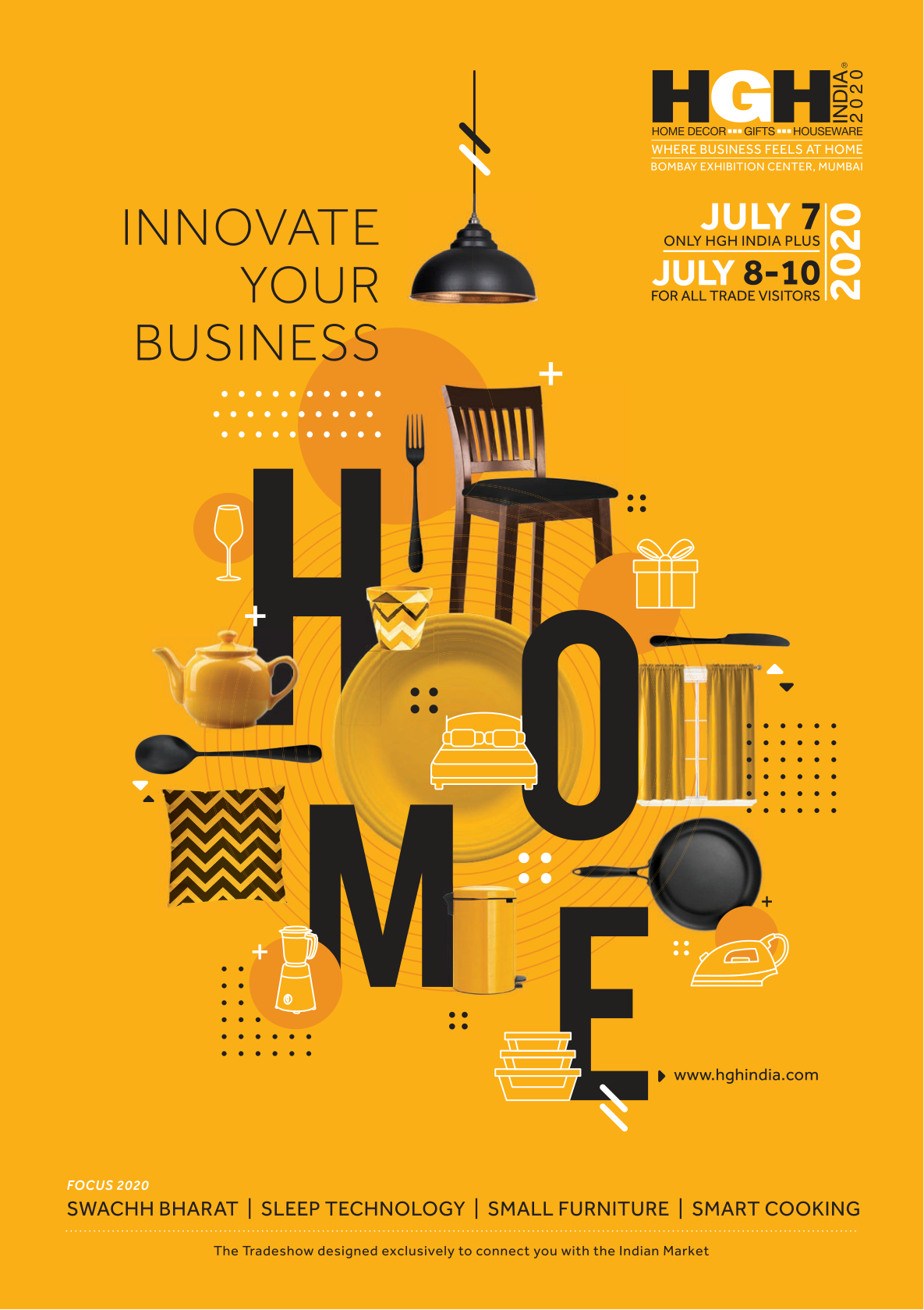 HGH India 2020 exhibitor brochure cover with HOME illustration