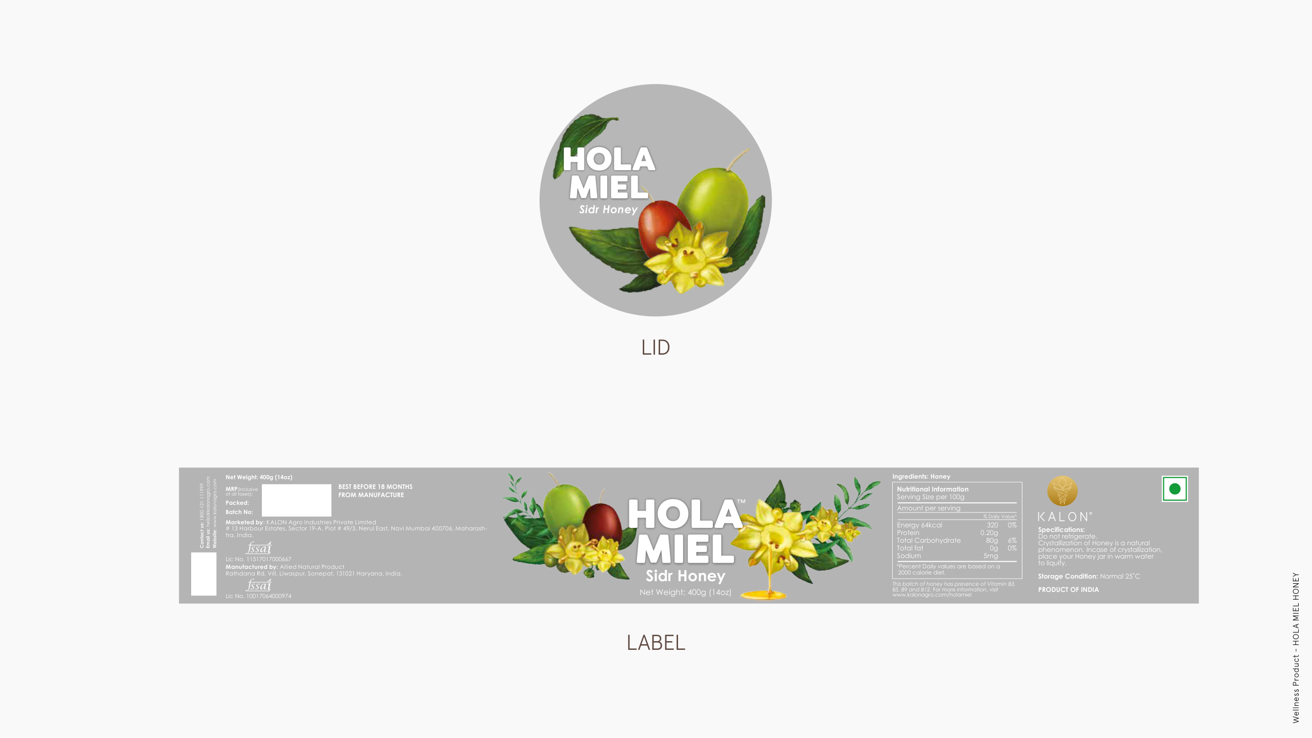 Hola Miel Sidr Honey packaging, lid and label design